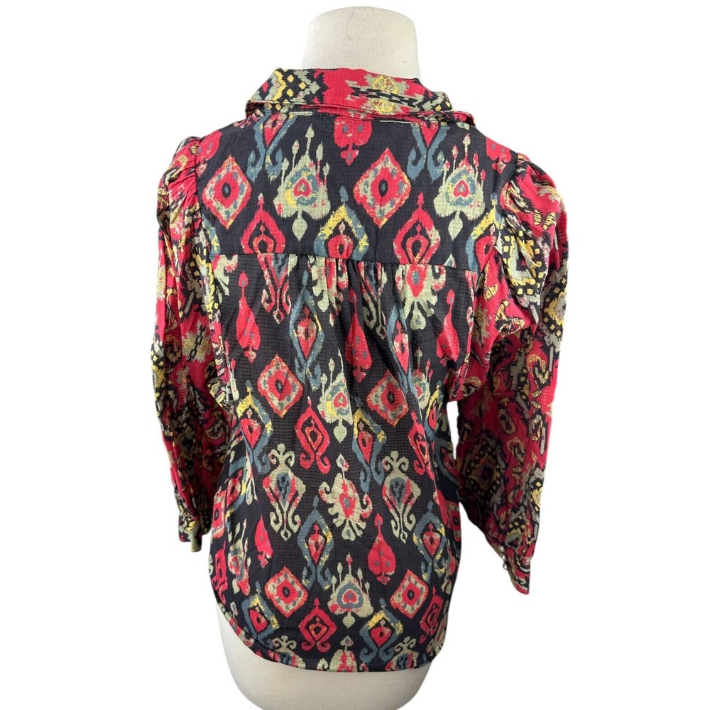 Anthropologie Forever That Girl Ikat Paisley Contrast Print Top Button Blouse XS - Picture 12 of 16